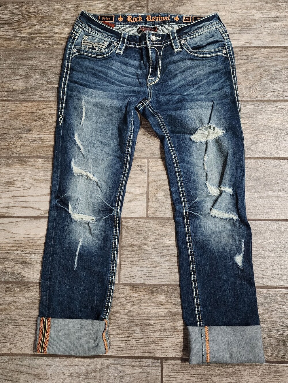 Y2K Rock Revival Priya Distressed Straight Leg blue jeans